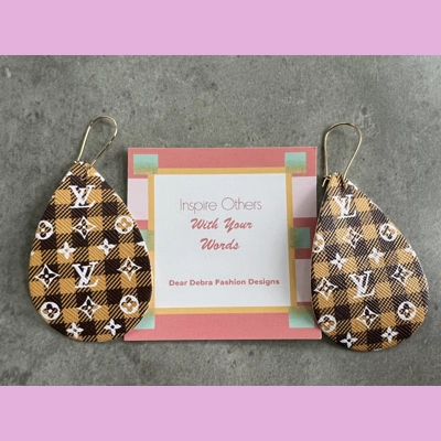 LV Buffalo plaid Design light Weight faux leather dangle earrings