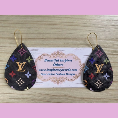 LV Light Weight Faux Leather Dangle Earrings 2.5” In Length