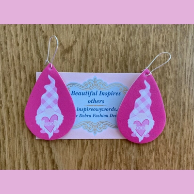 Gnome Holding Heart Xoxo Weight Faux Leather Dangle Earrings