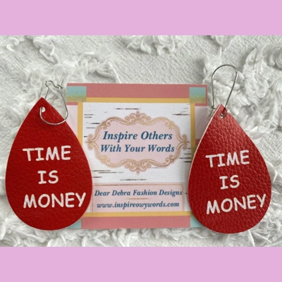Time is money light Weight faux leather dangle earrings