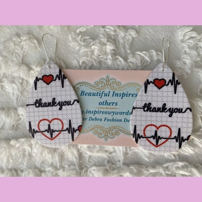 health care workers & first responders Thank you Light weight Faux Leather Dangle Earrings 2.5” In