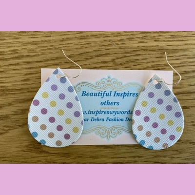 White with colorful polka dots Light Weight Faux Leather Dangle Earrings White with colorful polka dots Light Weight Faux Leather Dangle Earrings