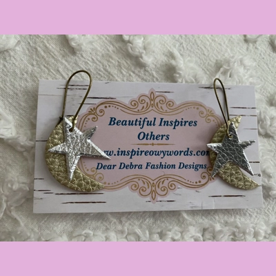 Moon and star light Weight faux leather dangle earrings