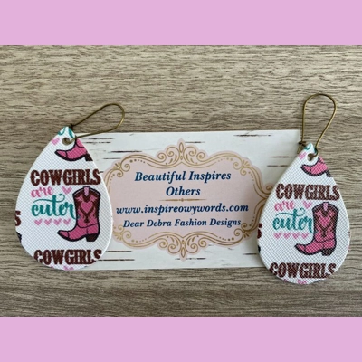 Cowgirls are cuter light Weight faux leather dangle earrings