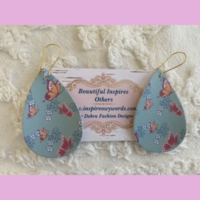 Butterflies Light Weight Faux Leather Dangle Earrings 2.5” In Length