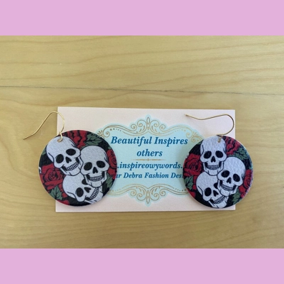 Skeleton Light Weight Faux Leather Round Dangle Earrings Skeleton Light Weight Faux Leather Round Dangle Earrings