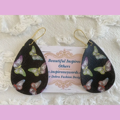 Butterflies Light Weight Faux Leather Dangle Earrings 2.5” In Length