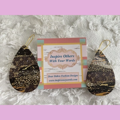 LV Animal Print Faux Leather Dangle Earrings 2.5” In Length