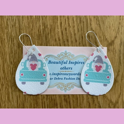 Gnome holding heart In Truck Light Weight Faux Leather Dangle Earrings