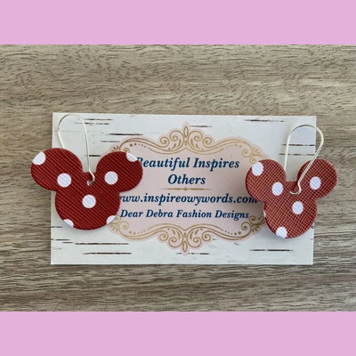 Mickey Mouse Shaped Light Weight 1” Faux Leather Dangle Earrings