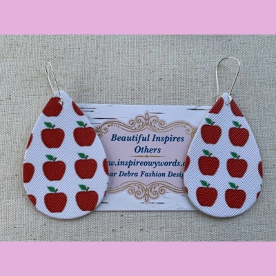 Apples Light Weight Faux Leather Dangle Earrings 2.5” In Length