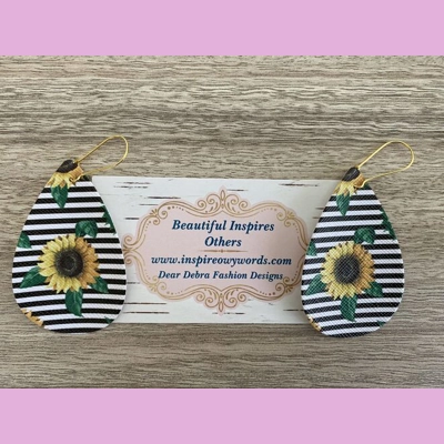 Sunflower stripe light Weight faux leather dangle earrings