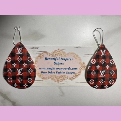 LV Buffalo plaid Design light Weight faux leather dangle earrings