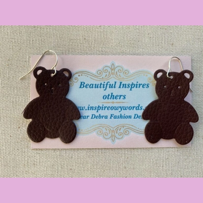 Teddy bear Light Weight Faux Leather Dangle Earrings Teddy bear Light Weight Faux Leather Dangle Earrings