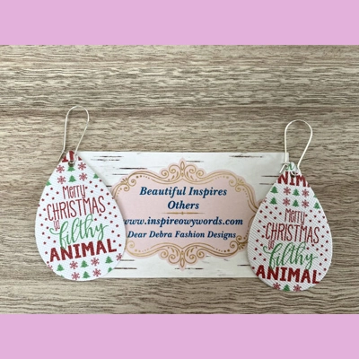 Merry Christmas ya filthy animal light Weight faux leather dangle earrings