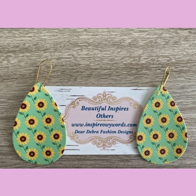 Sunflower Light Weight Faux Leather Dangle Earrings 2.5” In Length