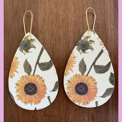 Sunflower Light Weight Faux Leather Dangle Earrings