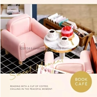 1:24 DIY Dollhouse Miniature Kit with Furniture Plus LED Lights Reading Cafe