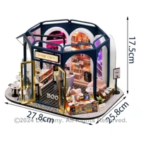 1:24 DIY Dollhouse Miniature Kit with Furniture Plus LED Lights Reading Cafe