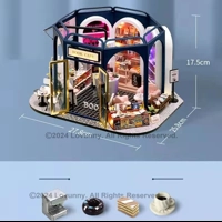 1:24 DIY Dollhouse Miniature Kit with Furniture Plus LED Lights Reading Cafe