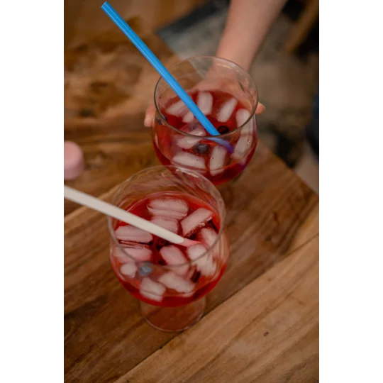 reusable straws in a gin glass with ice