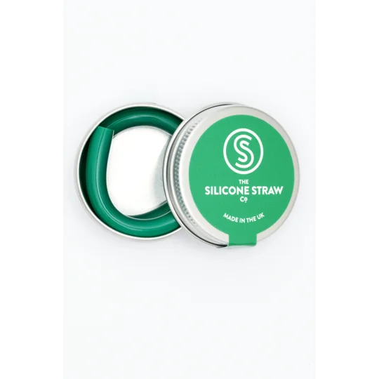 Silicone straw in a tin - green