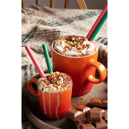 reusable straws in two hot chocolate drinks to show these straws can be used with hot drinks too