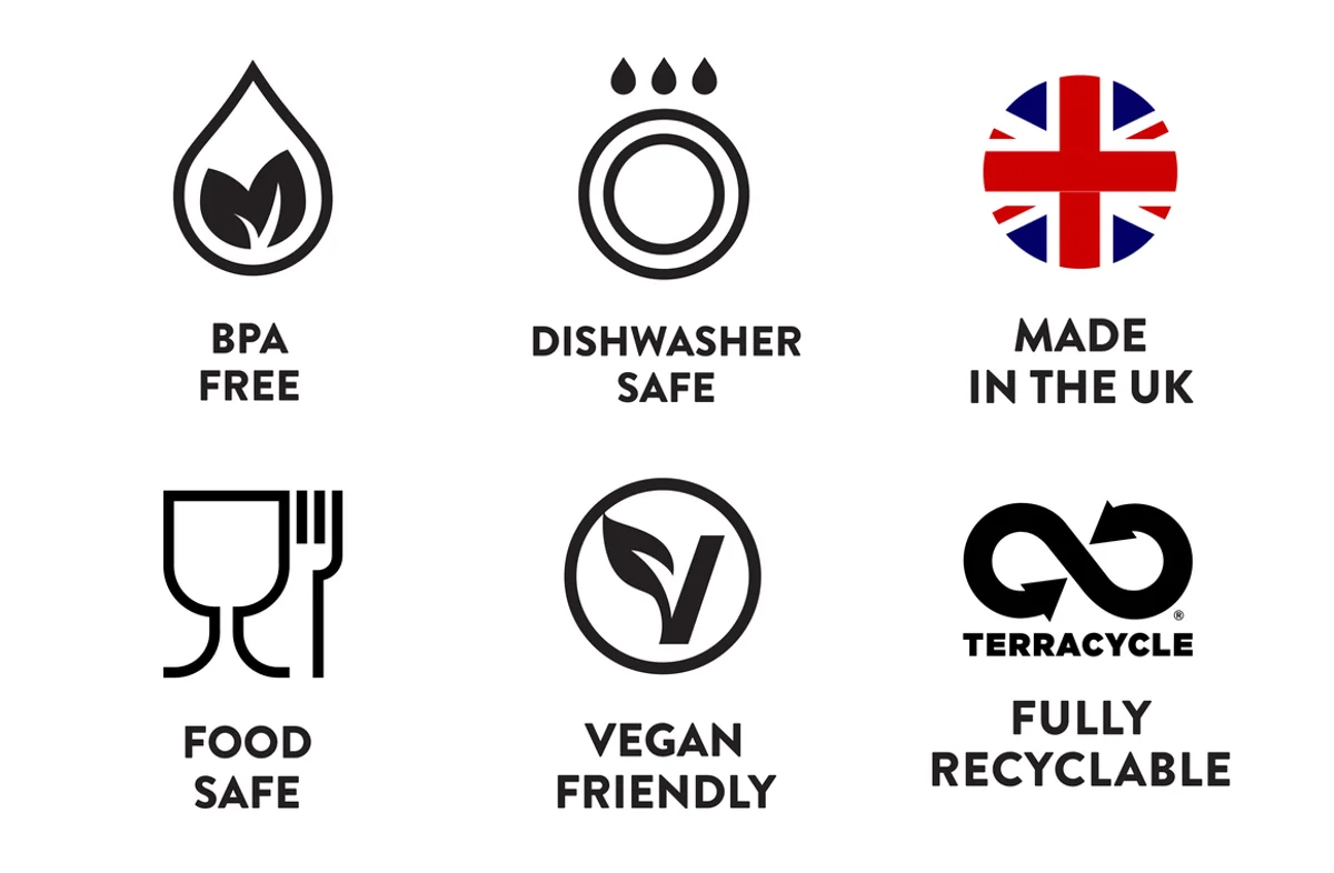 BPA free, dishwasher safe, made in the UK, food safe, vegan friendly, fully recyclable with TerraCycle