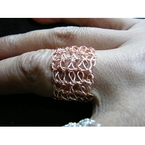 Copper and silver plated crocheted ring