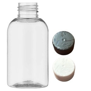 100ml Clear Round Boston Bottle with Child Resistant Caps