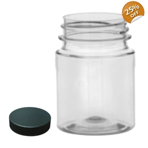 60ml Small Neck Screw Top Jar & 38mm Black Screw Cap