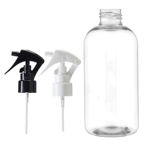 200ml Clear Round Boston Bottle with Trigger Spray Caps