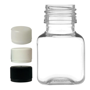 50ml Square Plastic Juice Bottle & 28mm T/E Screw Cap