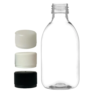 250ml Clear PET Plastic Sirop Bottle & 28mm Tamper Evident Cap