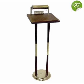 Walnut Formica Top Register Stand With Metal Reflector Shade - DUAL LEGS