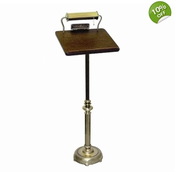 Walnut Formica Top Register Stand With Metal Reflector Shade