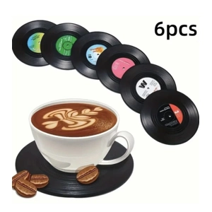 6 Vinyl Style Boxed Coasters Place Mats Bar Set Retro Vintage Record Discs