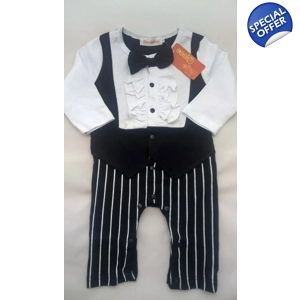 Baby Romper Tuxedo One Piece Suit Christening Bow Tie Outfit Wedding Party