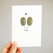 Olive You, Greetings Card, A6 Blank Inside Love Card Pun