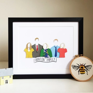 Custom made Personalised Paper Family Portrait, Couple, Pet, Gift Framed