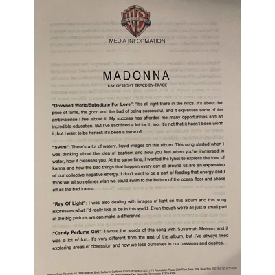 Madonna Official Press Release for Ray of Light Album Madonna Official Press Release for Ray of Light Album