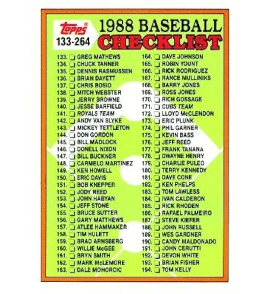 CARD 1988 BASEBALL CHECKLIST TOPPS 253