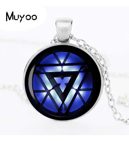 NECKLACE MARVEL AVENGERS IRON MAN ARC REACTOR SUPER HERO GLASS