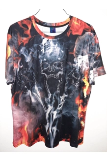 T-SHIRT LARGE 3D SKULL FIRE