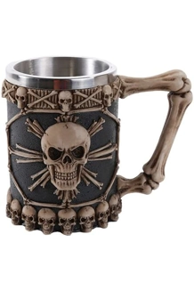 TANKARD TRIBAL SKULL OSSUARY BEER STEIN STAINLES..