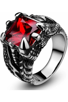 RING STEEL DRAGON CLAW CRIMSON GEM 10.5