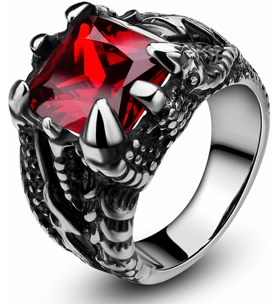 RING STEEL DRAGON CLAW CRIMSON GEM 10.5
