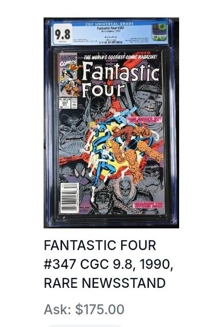 COMIC FANTASTIC FOUR 347 NEWSSTAND 9.8