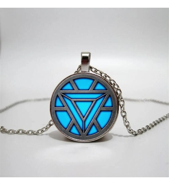 NECKLACE AVENGERS IRON MAN HEART ARC REACTOR TEAL