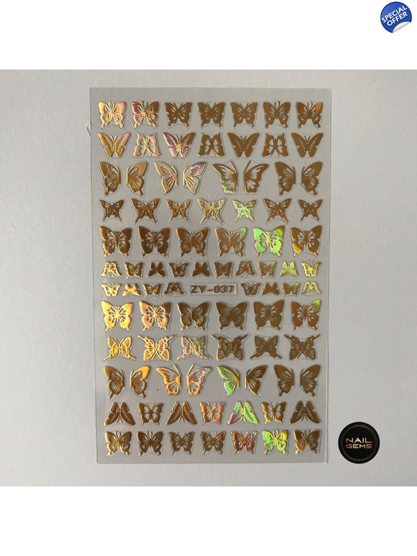 Gold Holographic Butterfly Stickers 037